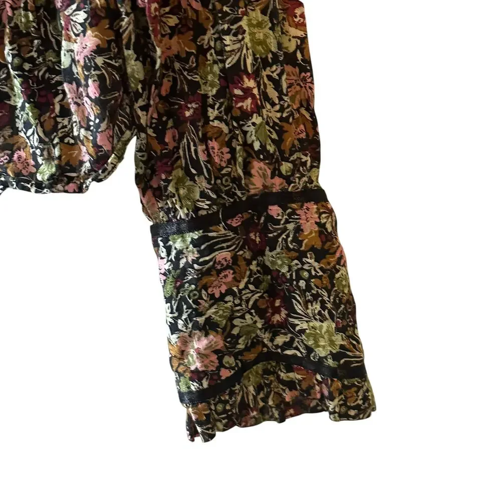 Free People Daybreak Top Womens Small Moody Floral Boho Ruffled Blouse
